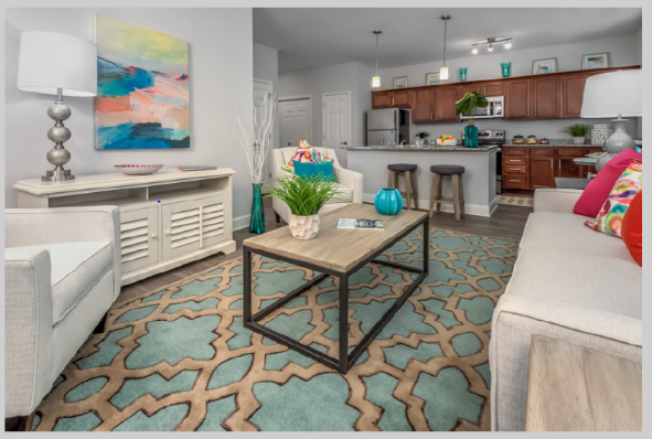 a living room with a couch and a coffee table