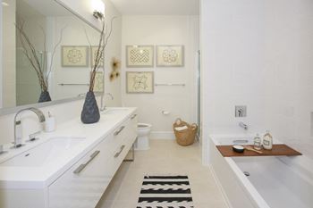 Spa-Inspired Bathroom at Grey House Apartments in Houston, Texas