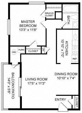 One Bedroom (1A) Floor Plan 1