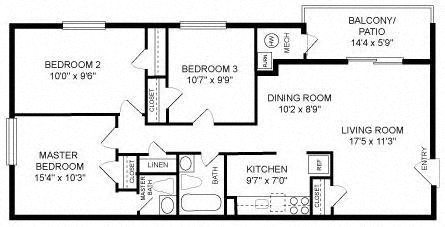 Three Bedroom (3A) Floor Plan 3