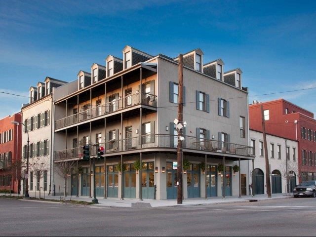 a building on the corner of a city street