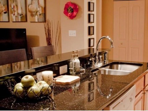 a kitchen with a sink and a counter top