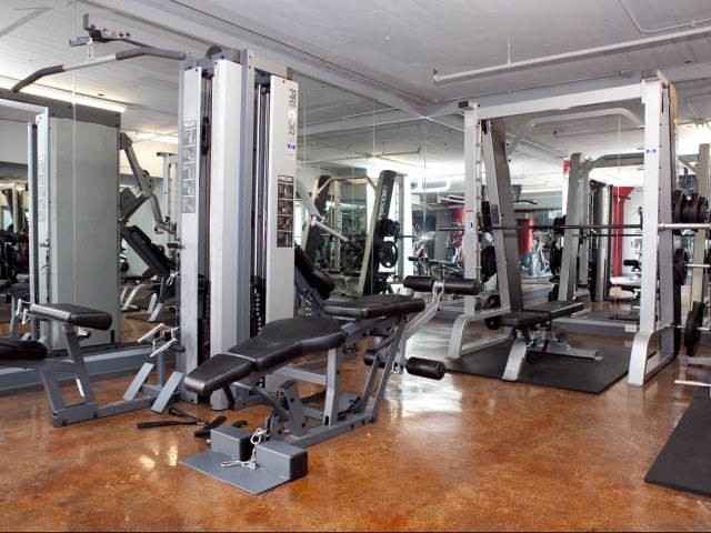 the gym has a lot of equipment in it