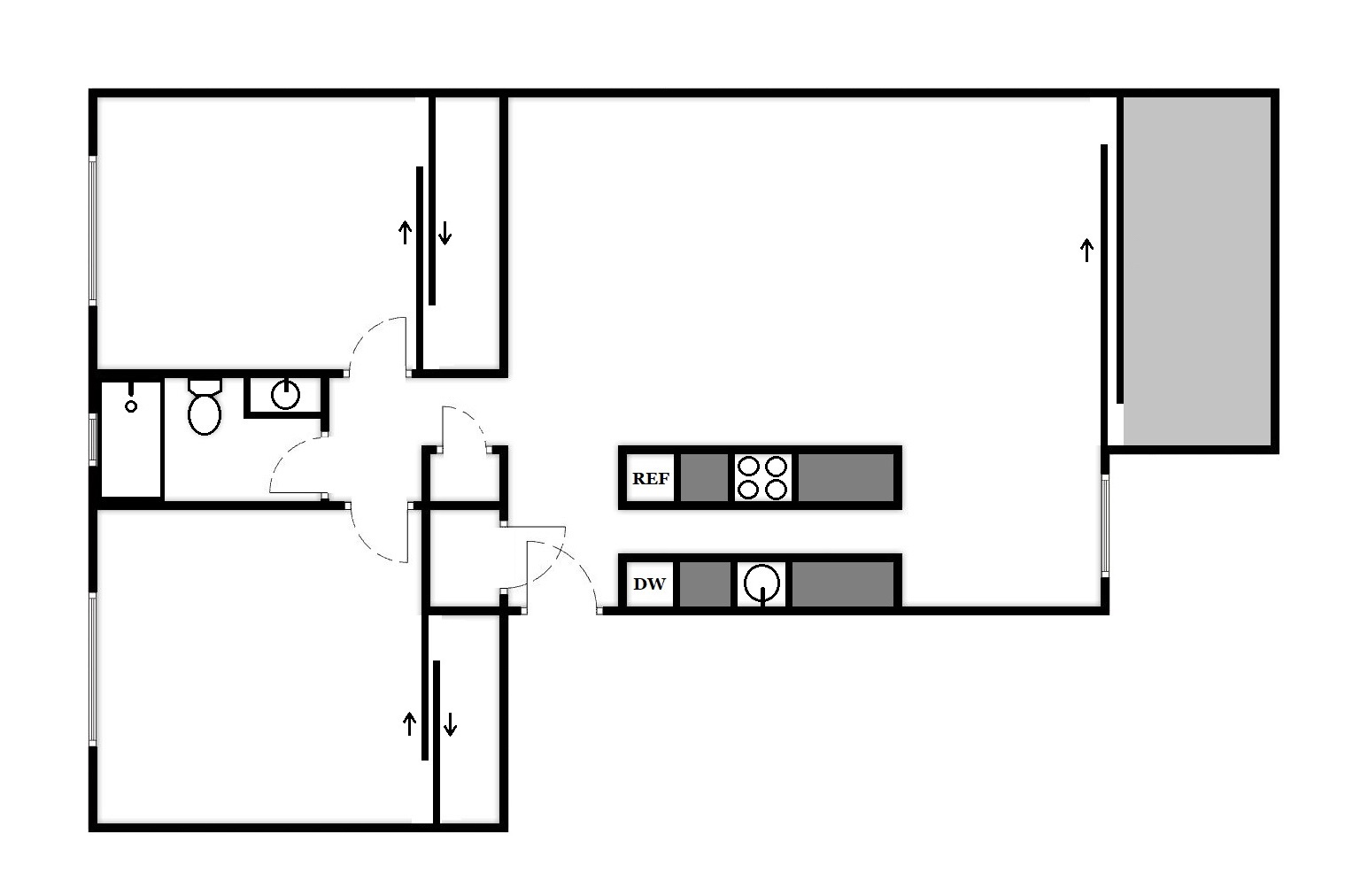 2 Bed / 1 Bath: Type D