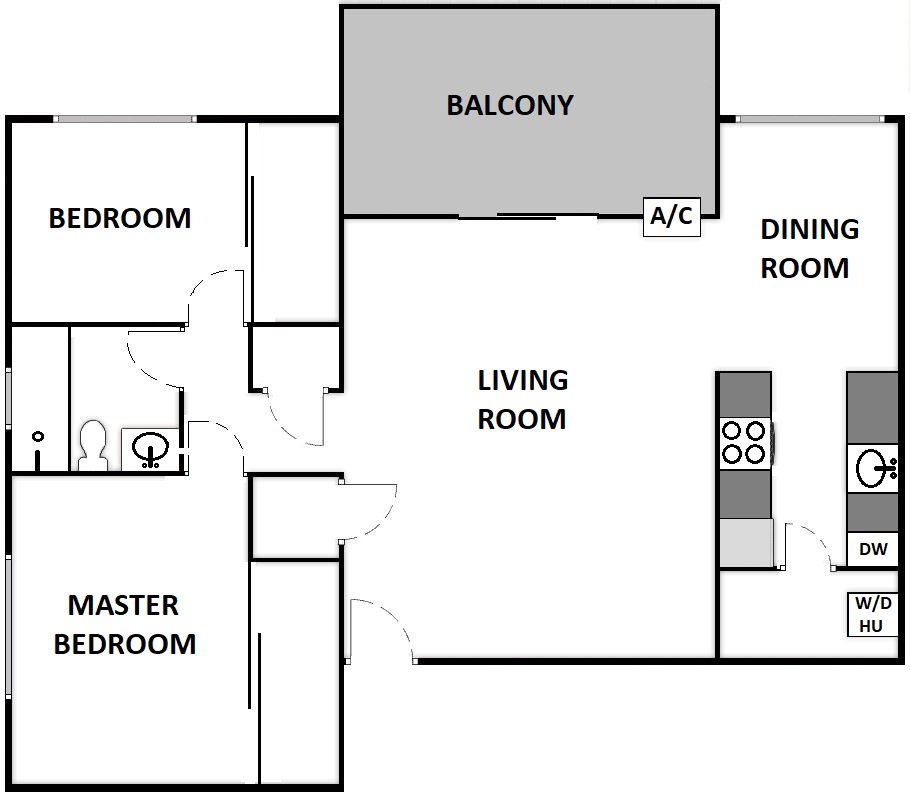 2 Bed / 1 Bath: Type C