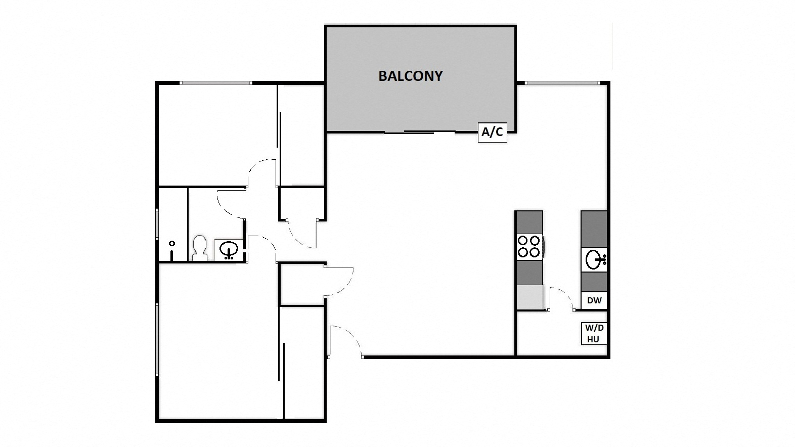 2 Bed / 1 Bath: Type A