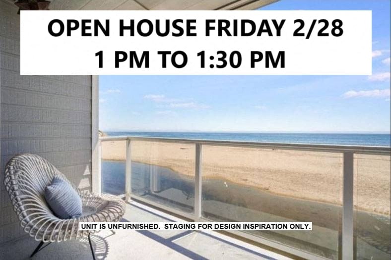 A sign advertises an open house on Friday, February 28th from 1 PM to 1:30 PM.