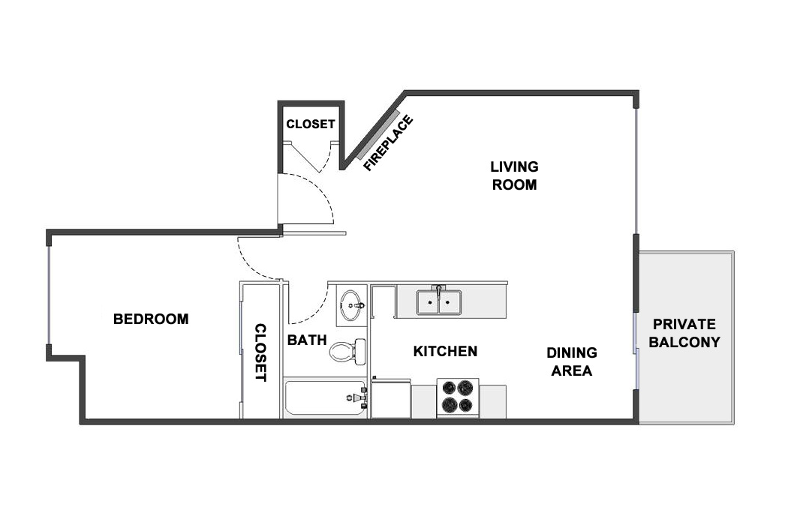 1 Bed / 1 Bath: Type E
