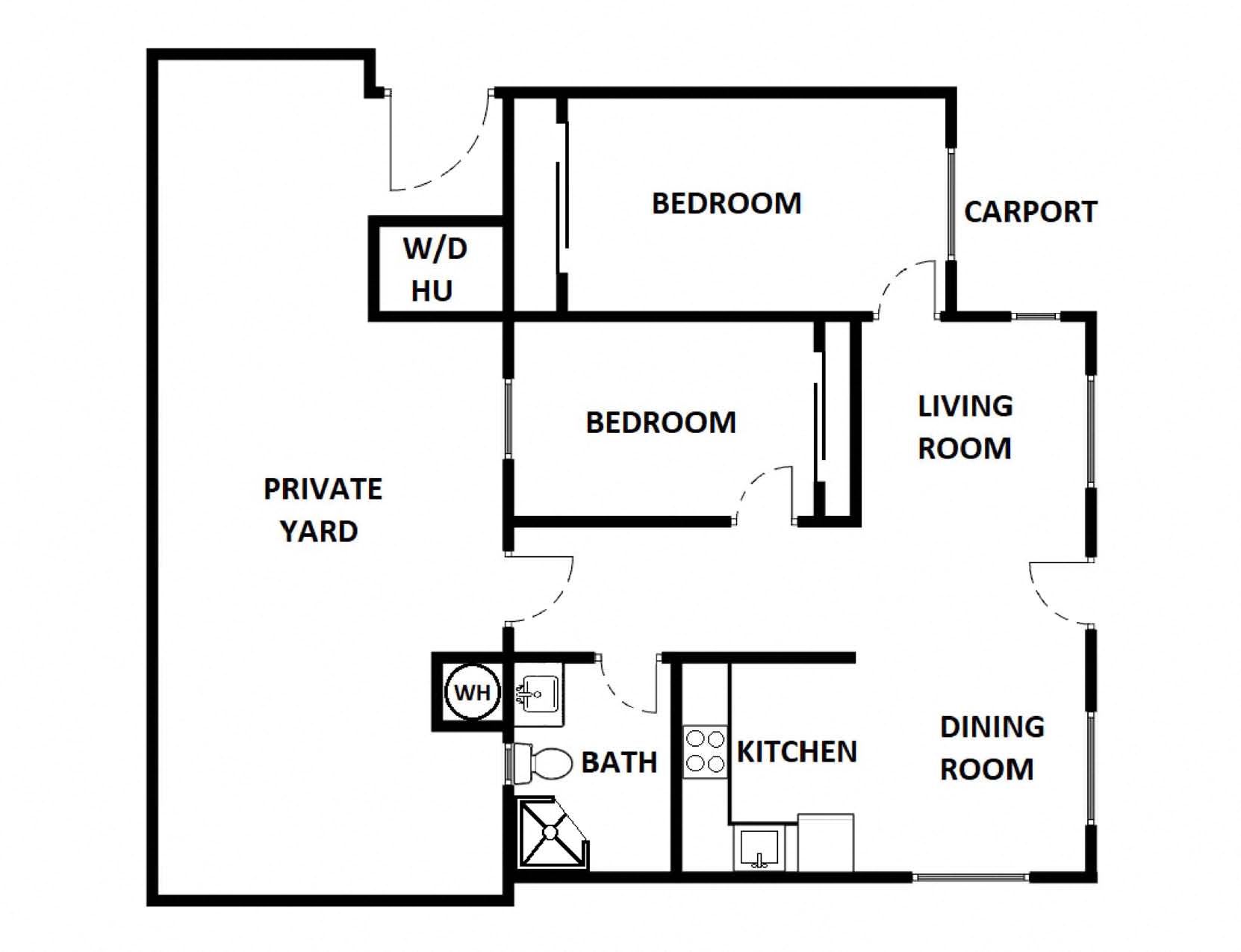 2 Bed / 1 Bath: Type E