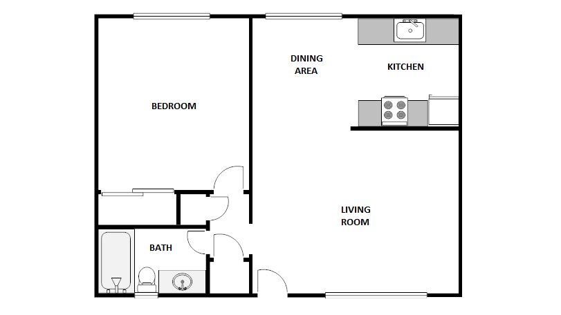 1 Bed / 1 Bath: Type C