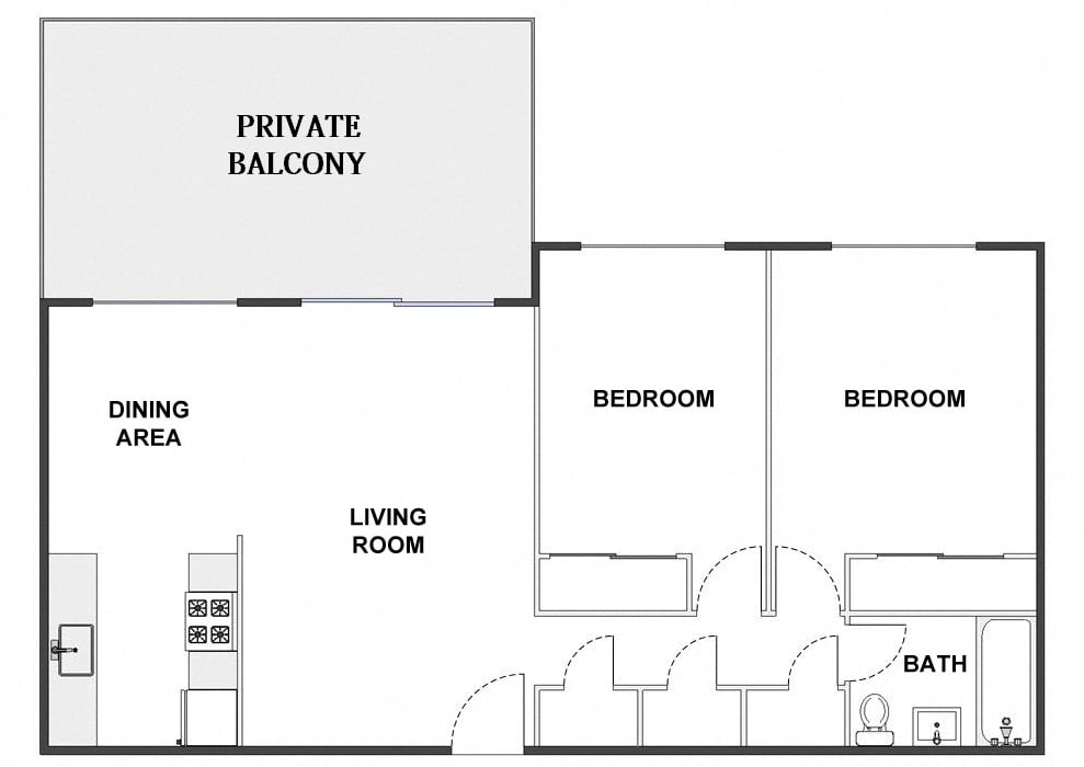 2 Bed / 1 Bath: Type D