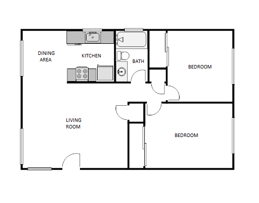 2 Bed / 1 Bath: Type B