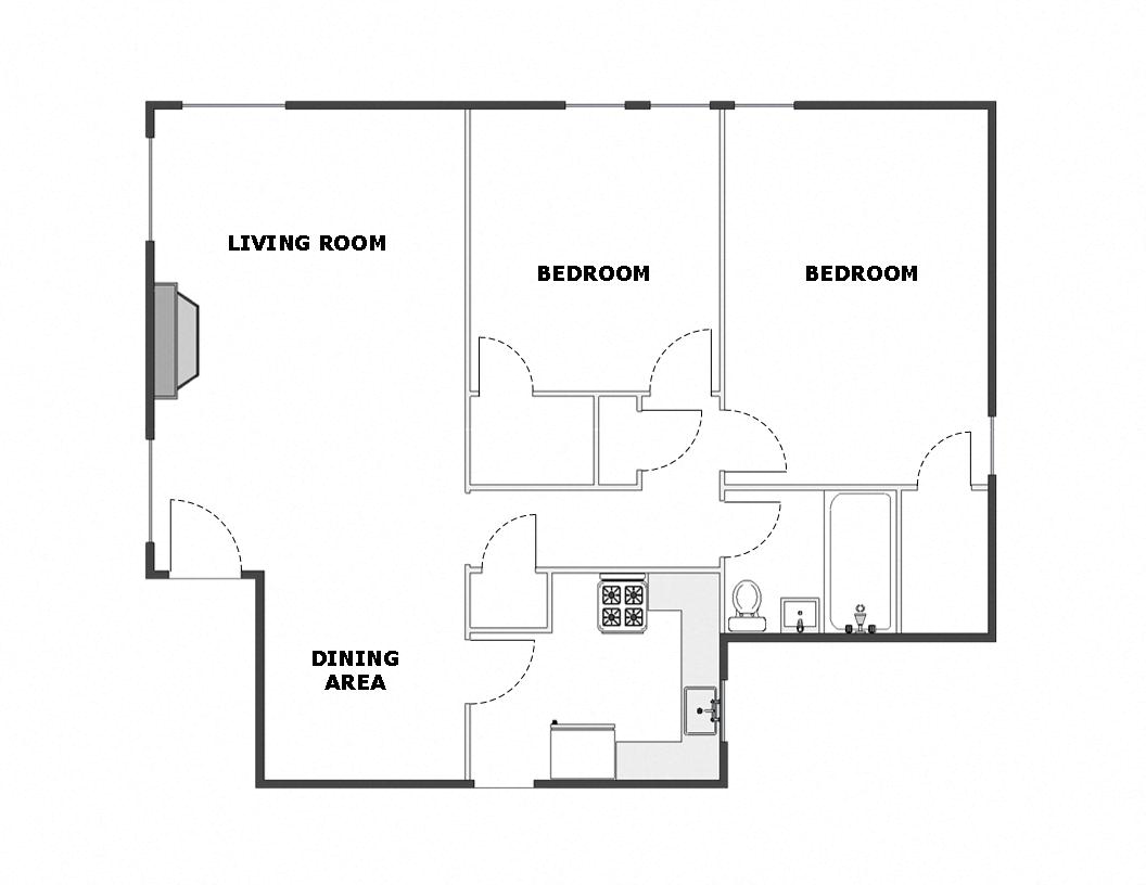 2 Bed / 1 Bath: Type D