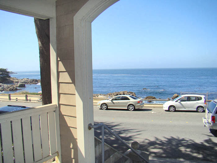 A view of the ocean from a house.