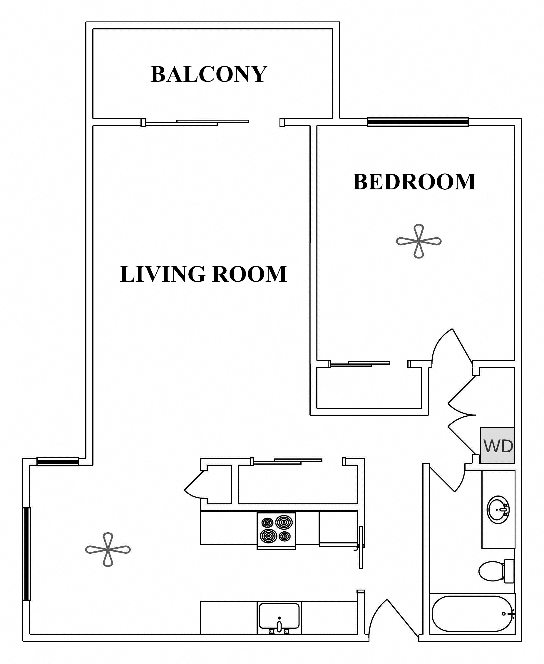 1 Bed / 1 Bath: Type A