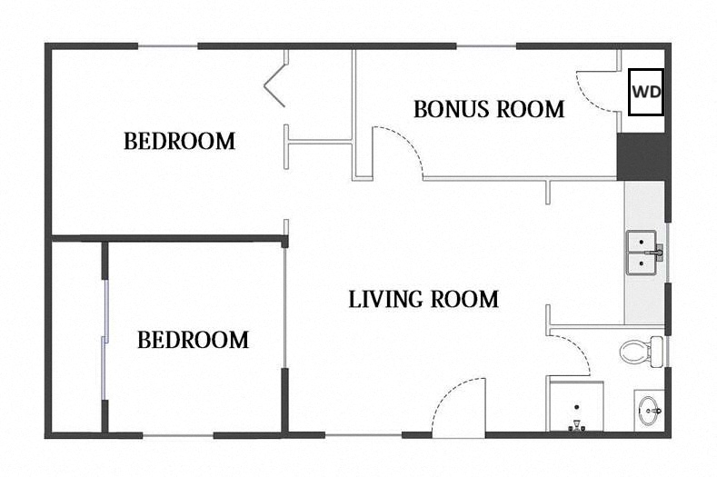 2 Bed / 1 Bath: Type A