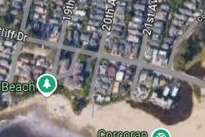 A map shows a coastal area with several marked locations including Two-Six Beach and Lake Beach.