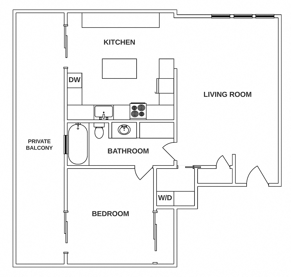 1 Bed / 1 Bath: Type C