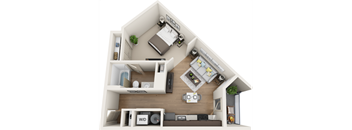 3d 1 bedroom floor plan | The Tribute Apartments in Raleigh, NC