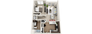 3d 1 bedroom floor plan | The Tribute Apartments in Raleigh, NC
