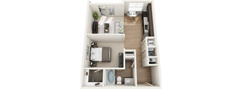 3d 1 bedroom floor plan | The Tribute Apartments in Raleigh, NC