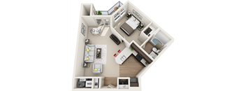 3d 1 bedroom floor plan | The Tribute Apartments in Raleigh, NC