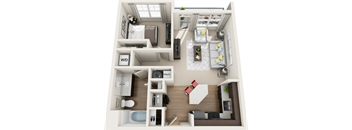 3d 1 bedroom floor plan | The Tribute Apartments in Raleigh, NC