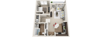 3d 1 bedroom floor plan | The Tribute Apartments in Raleigh, NC