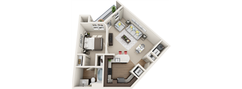 3d 1 bedroom floor plan | The Tribute Apartments in Raleigh, NC