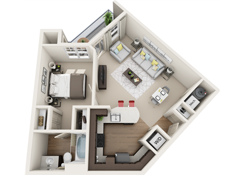 3d 1 bedroom floor plan | The Tribute Apartments in Raleigh, NC