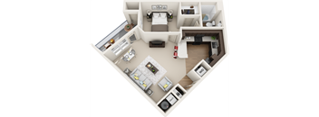 3d 1 bedroom floor plan | The Tribute Apartments in Raleigh, NC