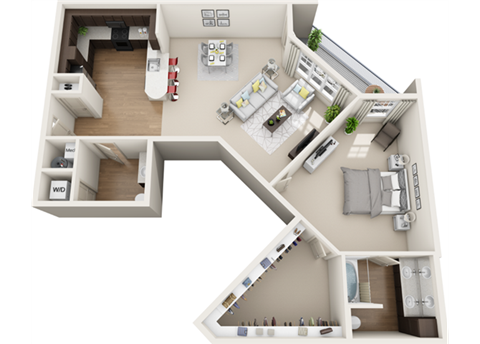 3d 1 bedroom floor plan | The Tribute Apartments in Raleigh, NC