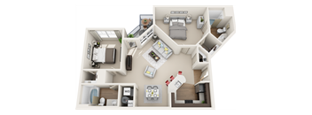 3d 2 bedroom floor plan | The Tribute Apartments in Raleigh, NC