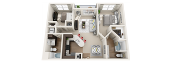 3d 2 bedroom floor plan | The Tribute Apartments in Raleigh, NC