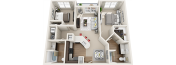 3d 2 bedroom floor plan | The Tribute Apartments in Raleigh, NC