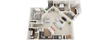 3d 2 bedroom floor plan | The Tribute Apartments in Raleigh, NC