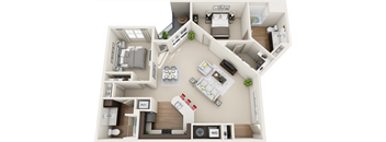 3d 2 bedroom floor plan | The Tribute Apartments in Raleigh, NC