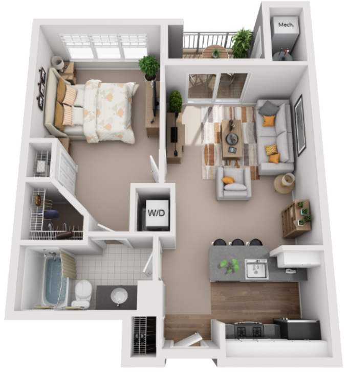 A2 Floor Plan | 663 Sq. Ft. at The Residences at Springfield Station, Virginia, 22150