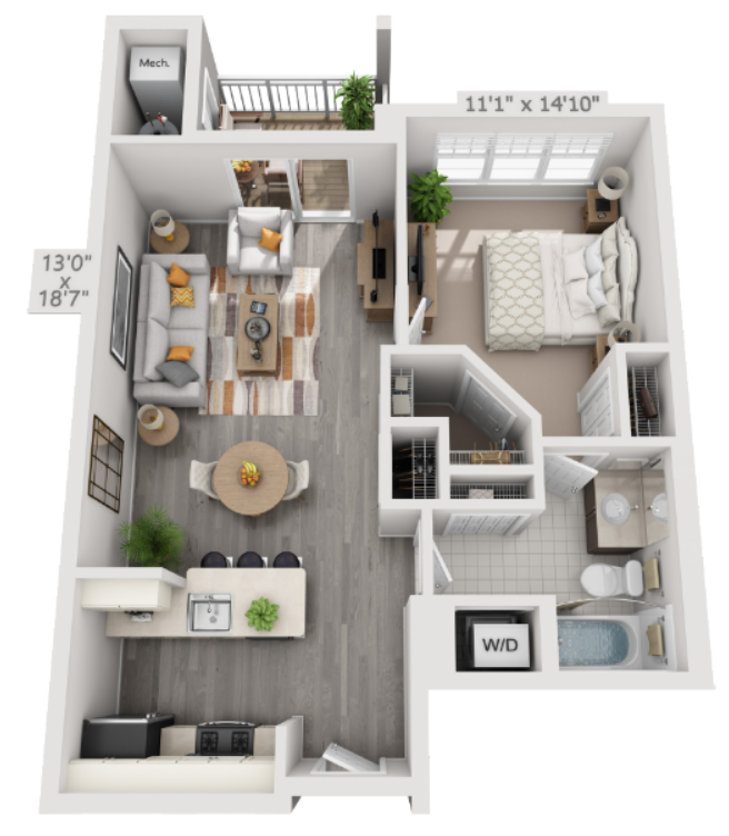 A3 Floor Plan | 680 Sq. Ft. at The Residences at Springfield Station, Springfield, VA, 22150