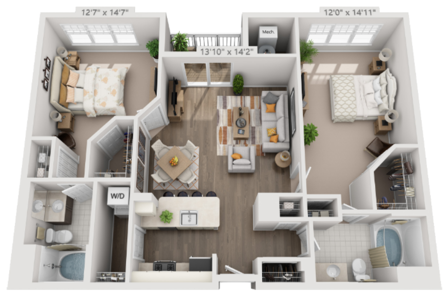 B4 Floor Plan | 1,171 Sq. Ft. at The Residences at Springfield Station, Springfield