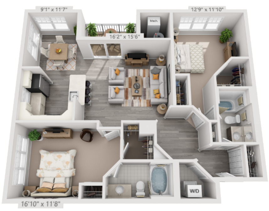 B5 Floor Plan | 1,212 Sq. Ft. at The Residences at Springfield Station, Virginia