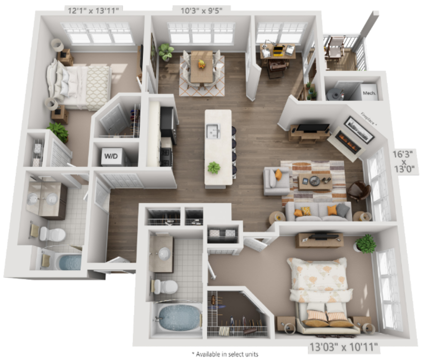 B6 Floor Plan | 1,289 Sq. Ft. at The Residences at Springfield Station, Virginia, 22150