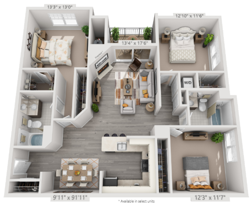C1 Floor Plan | 1,319 Sq. Ft. at The Residences at Springfield Station, Springfield, 22150