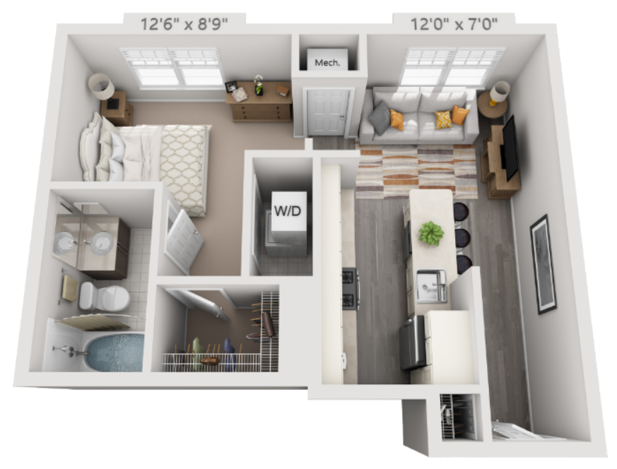 S1 Floor Plan | 515 Sq. Ft. at The Residences at Springfield Station, Springfield, Virginia