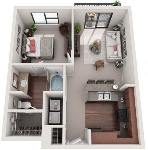 1 Bed 1 Bath Floor Plan | 645 Sq. Ft. at Gramercy on the Park Apartments in Dallas, TX