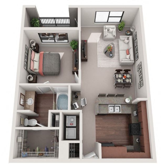 1 Bed 1 Bath Floor Plan | 790 Sq. Ft. at Gramercy on the Park Apartments in Dallas, TX