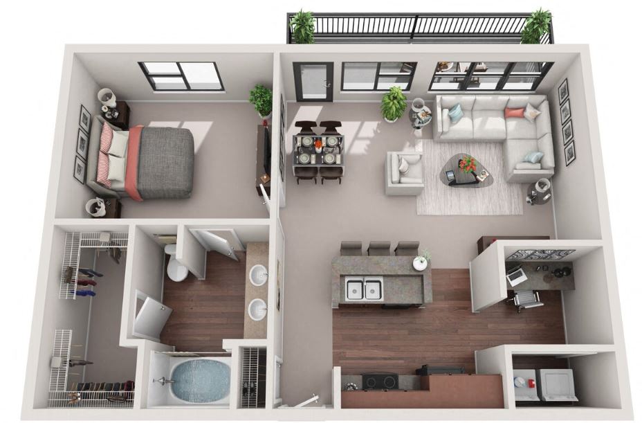 1 Bed 1 Bath Floor Plan | 900 Sq. Ft. at Gramercy on the Park Apartments in Dallas, TX