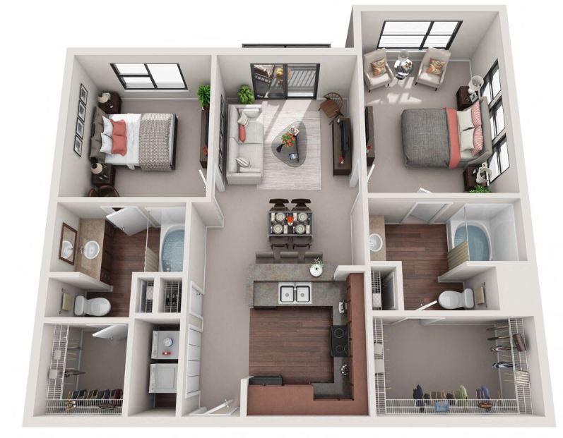  2 Bed 2 Bath Floor Plan | 1,104 Sq. Ft. at Gramercy on the Park Apartments in Dallas, TX