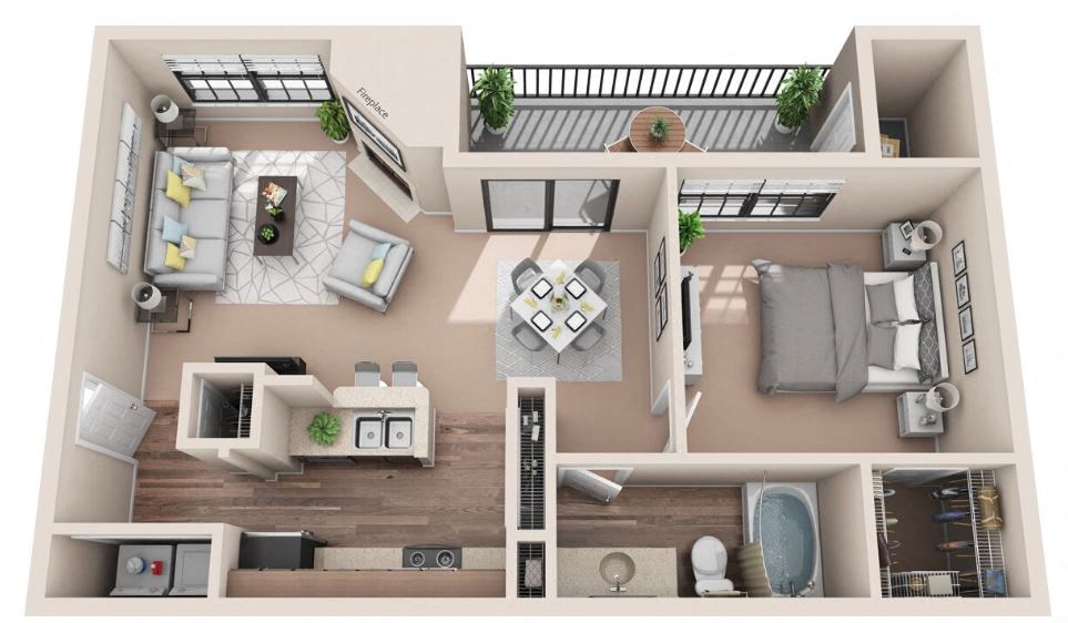 1 Bed 1 Bath Floor Plan | 704 Sq. Ft. at Lakeshore at Preston Apartments in Plano, TX