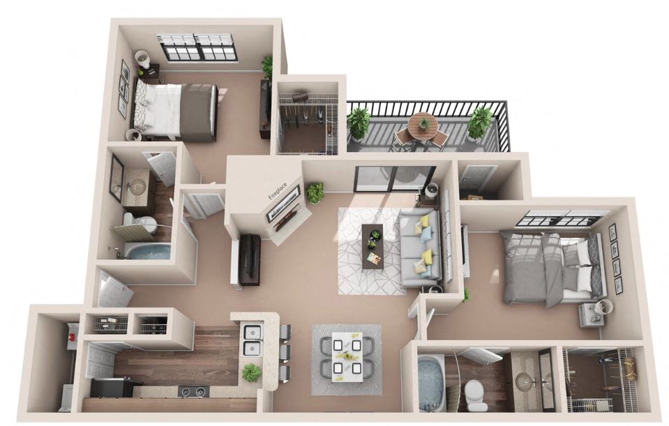 2  Bed 2 Bath Black Appliances Floor Plan | 1,026 Sq. Ft. at Lakeshore at Preston Apartments in Plano, TX